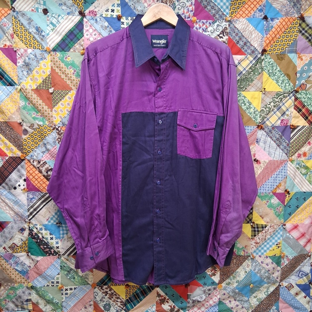 Wrangler Western Colorblock Shirt Mens Size XL Purple / Blue Rodeo 90s Cowboy